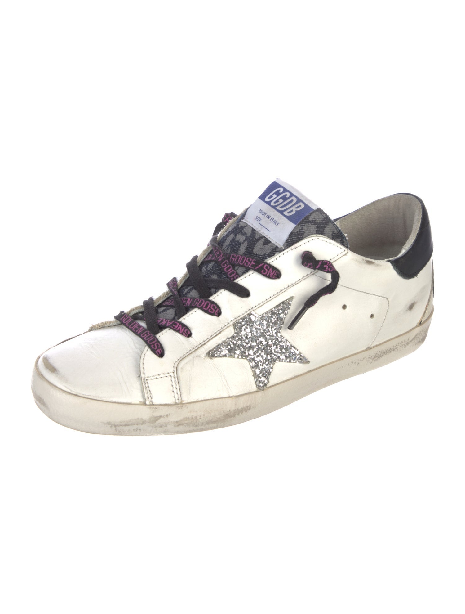 Golden Goose Leather Glitter Accents Sneakers