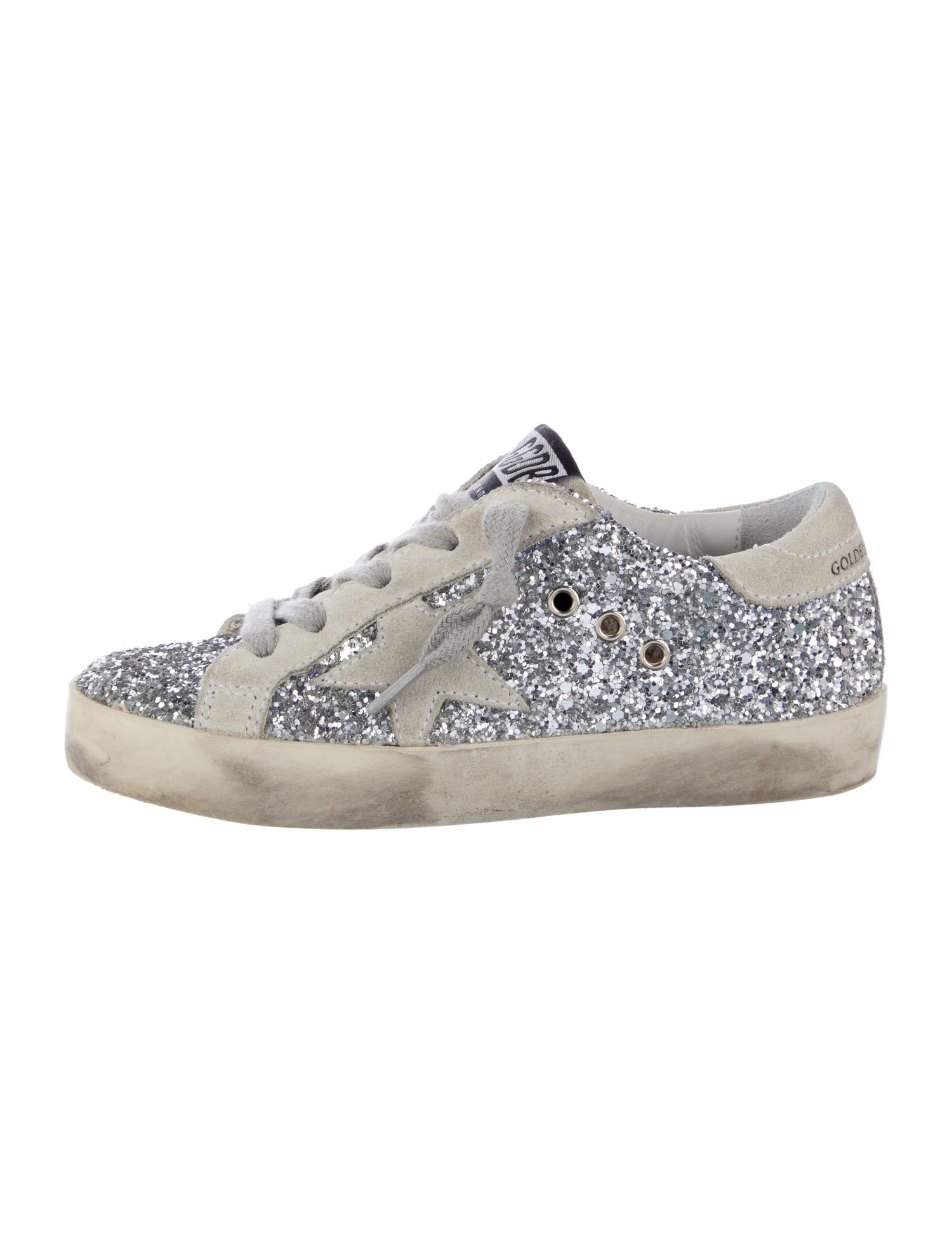 Golden Goose girls glitter and suede star embellishments sneakers.