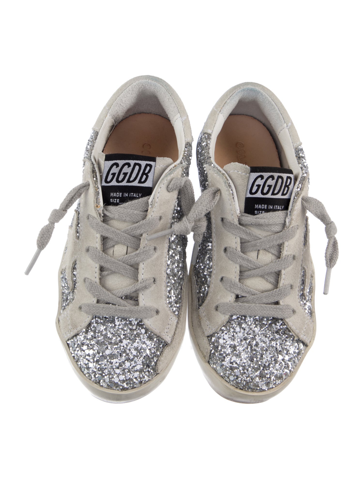 Golden Goose girls glitter and suede star embellishments sneakers.
