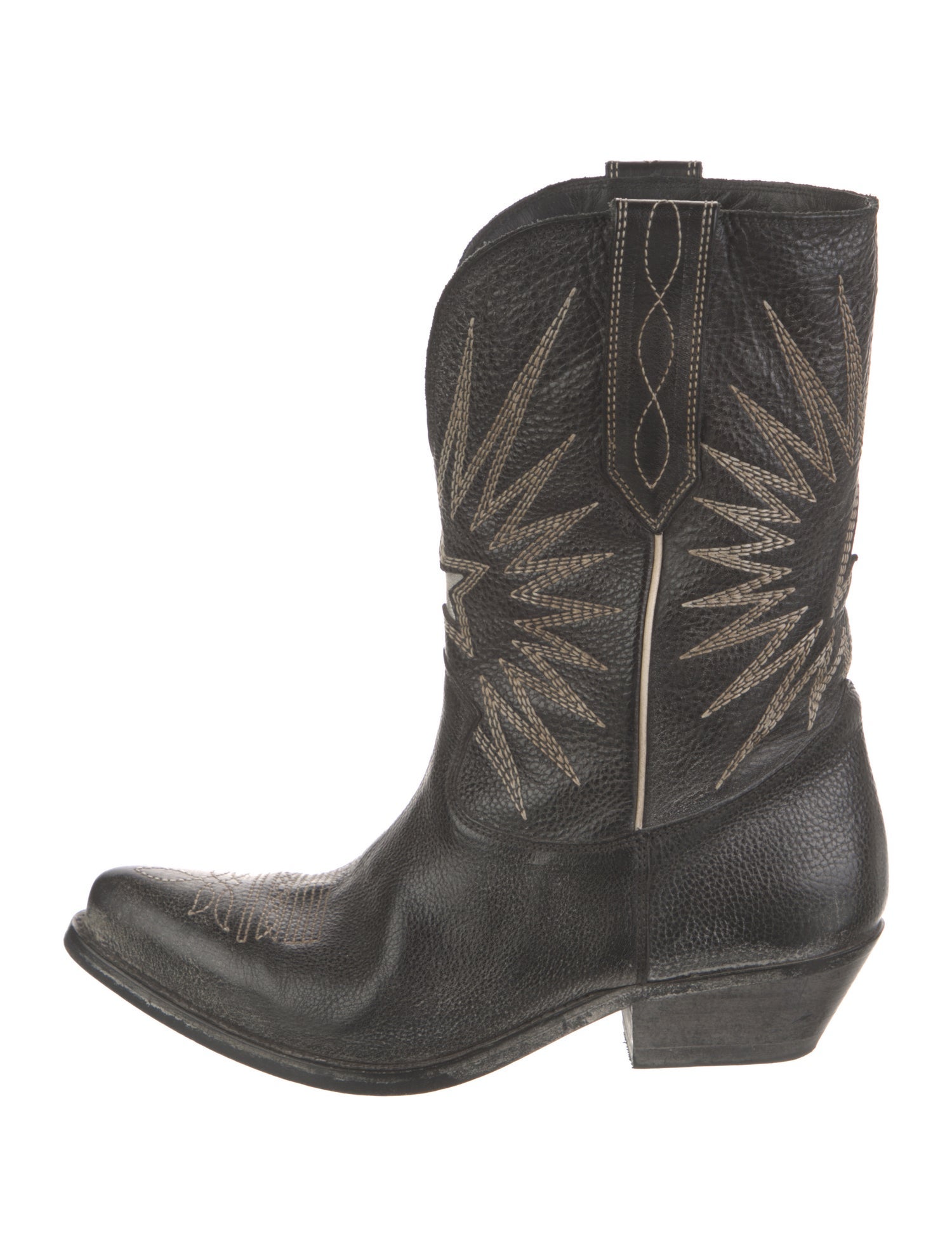 Golden Goose Leather Embroidered Accent Western Boots