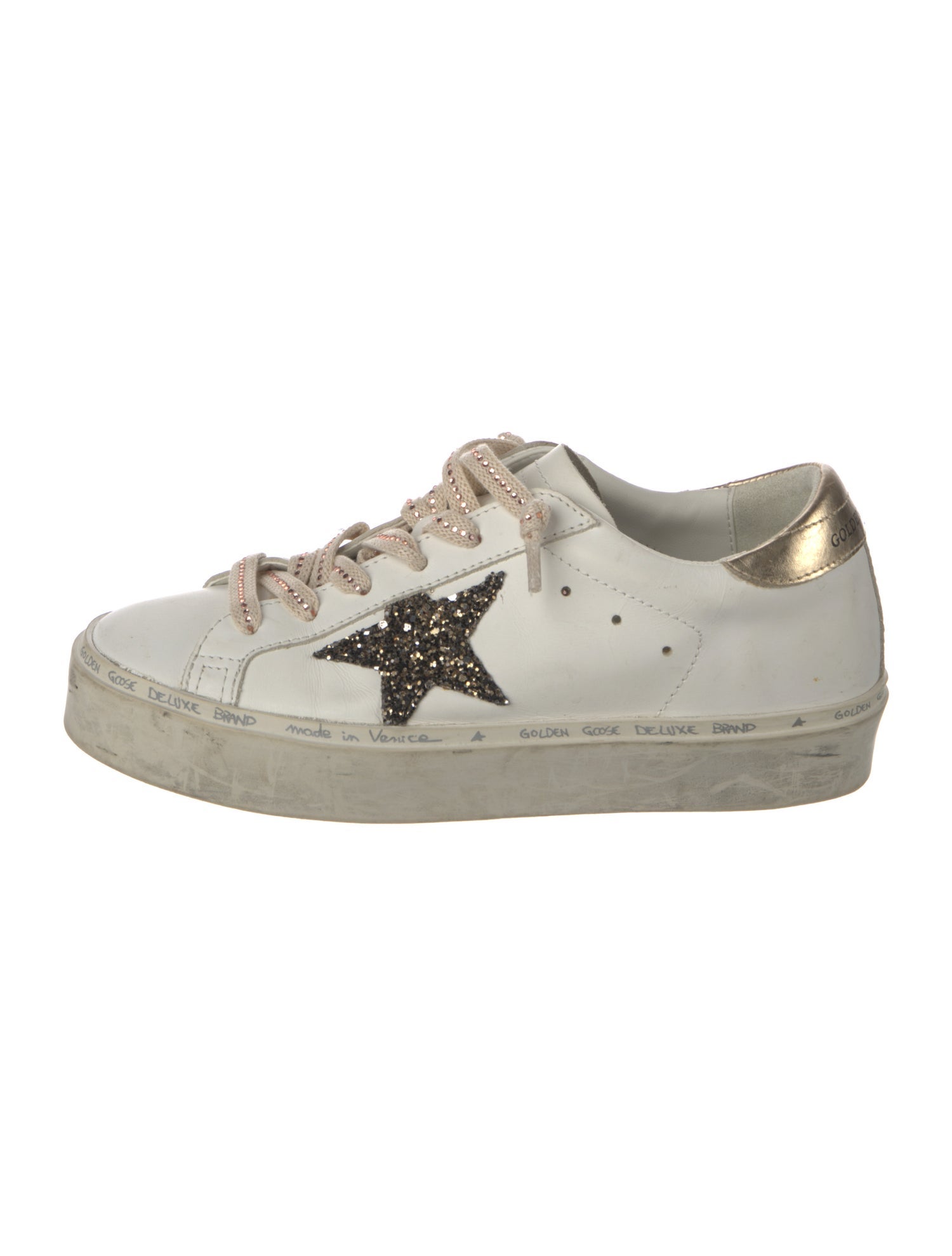 Golden Goose Leather Glitter Accents Sneakers