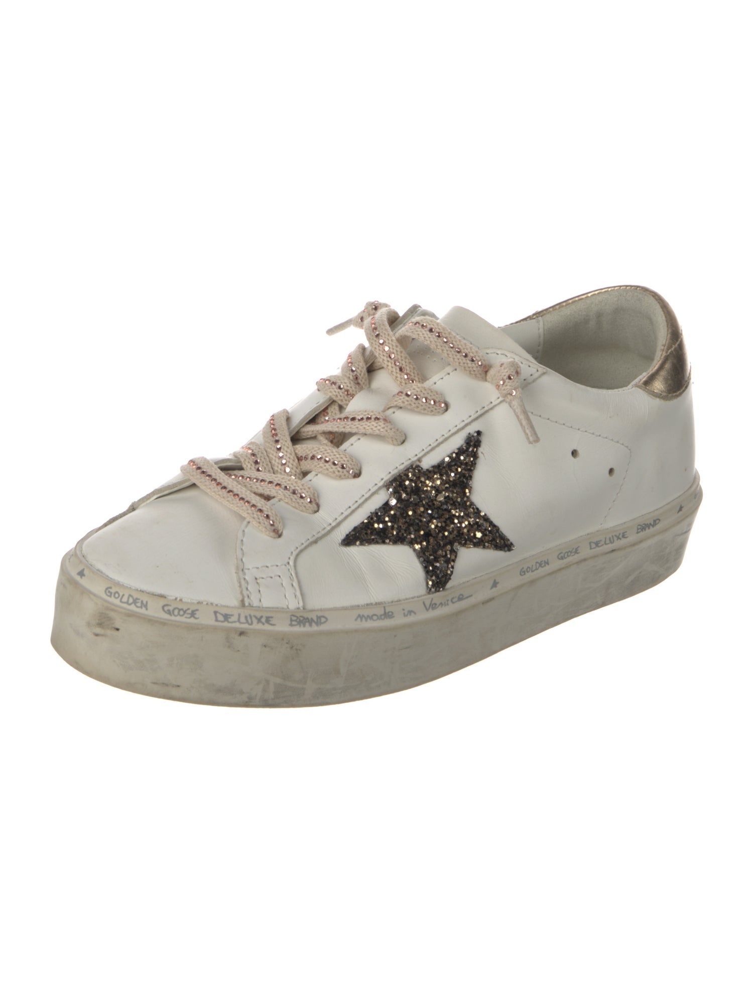 Golden Goose Leather Glitter Accents Sneakers