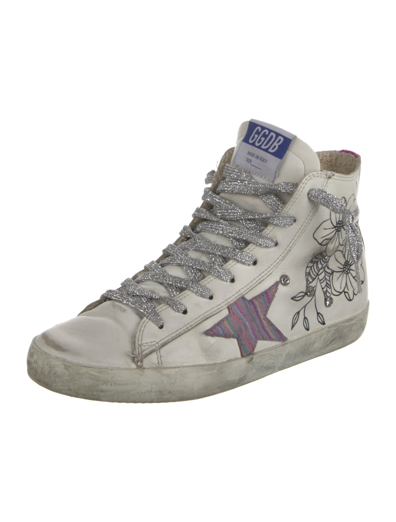 Golden Goose Leather Floral Print Sneakers