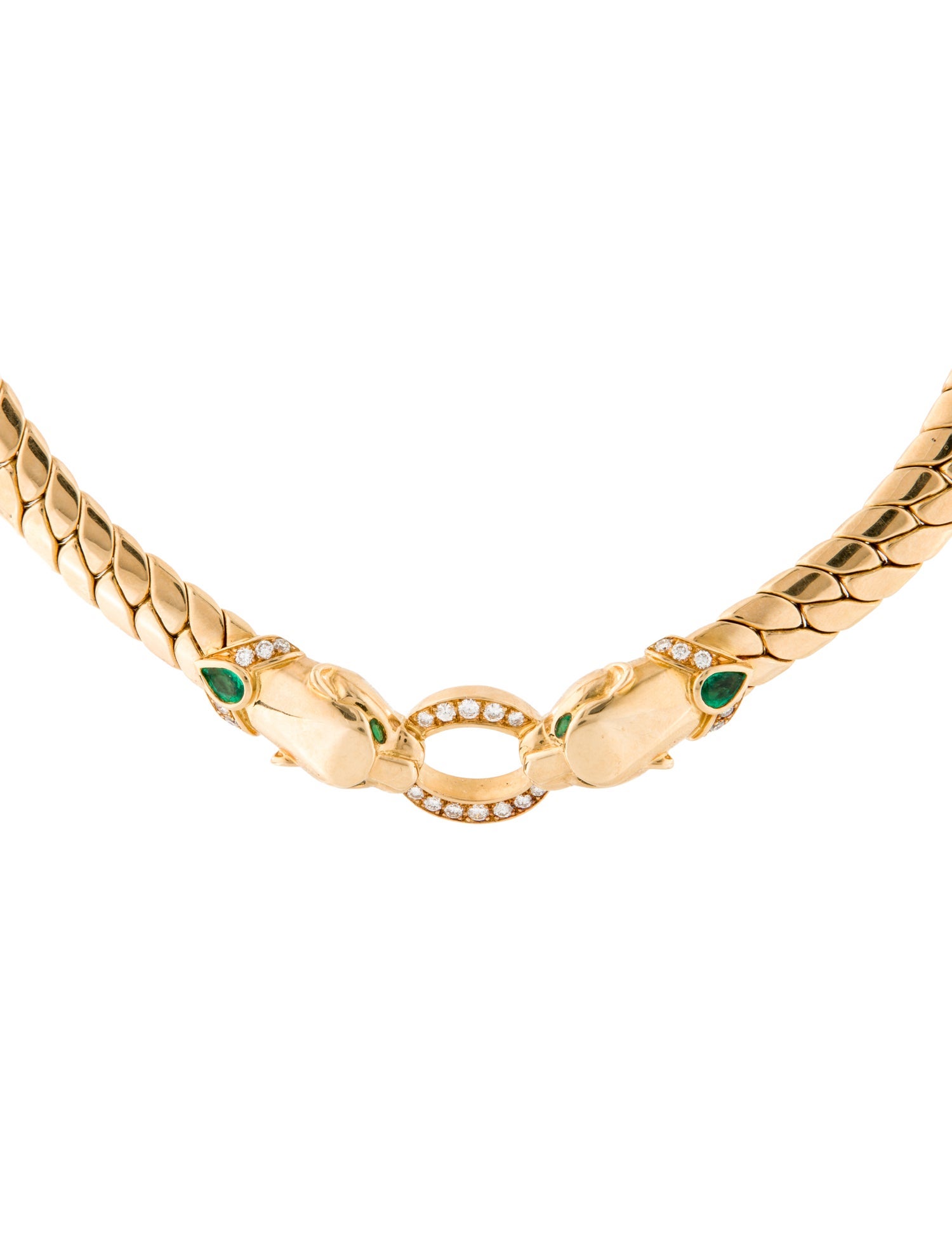 Gay Frères 18K Emerald & Diamond Panther Head Choker Necklace
