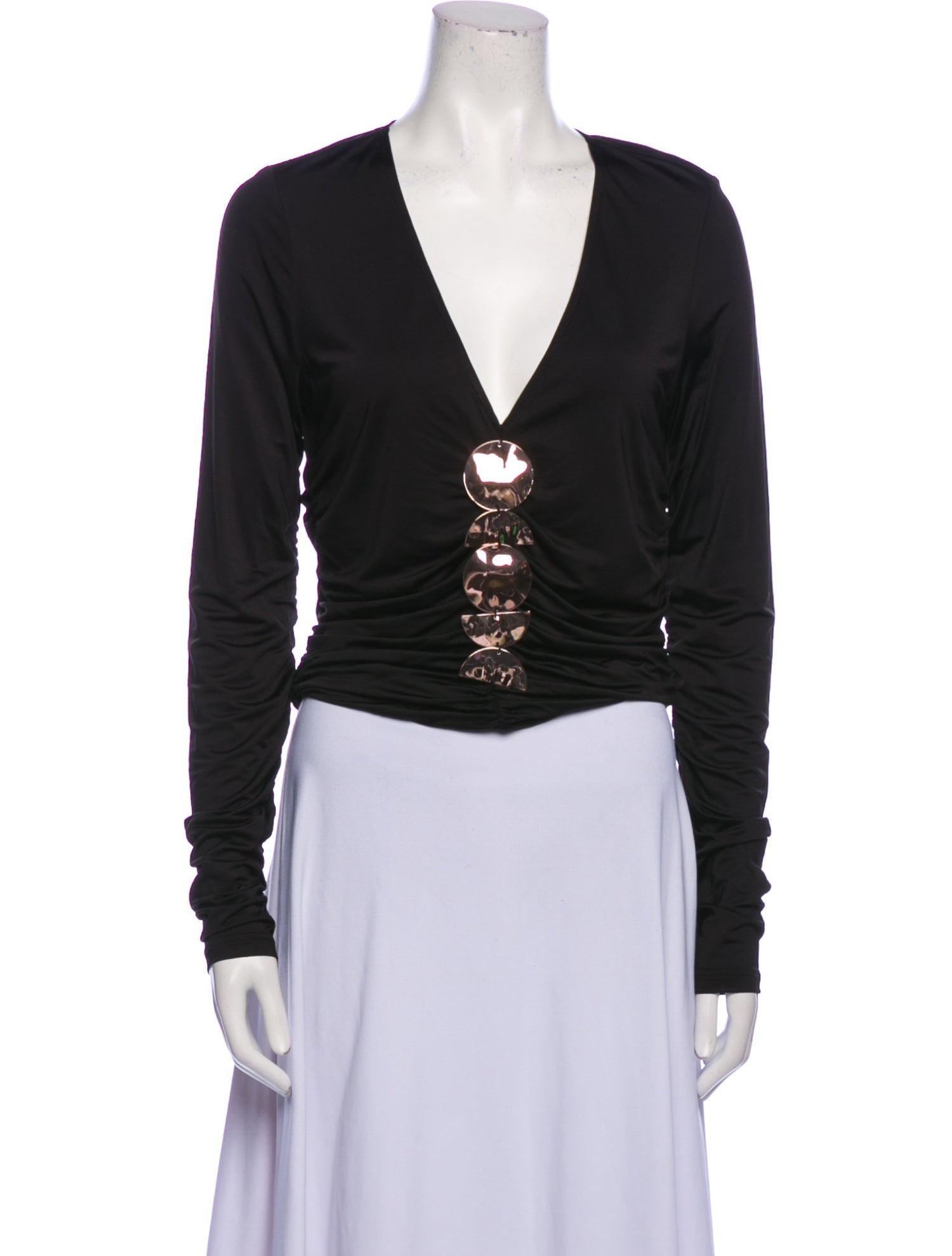 Cult Gaia Plunge Neckline Long Sleeve Crop Top