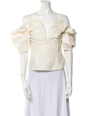 Cult Gaia Off-The-Shoulder Short Sleeve Crop Top