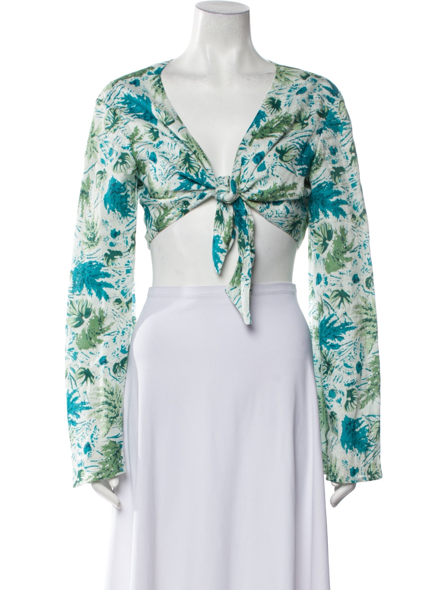 Cult Gaia Linen Printed Crop Top