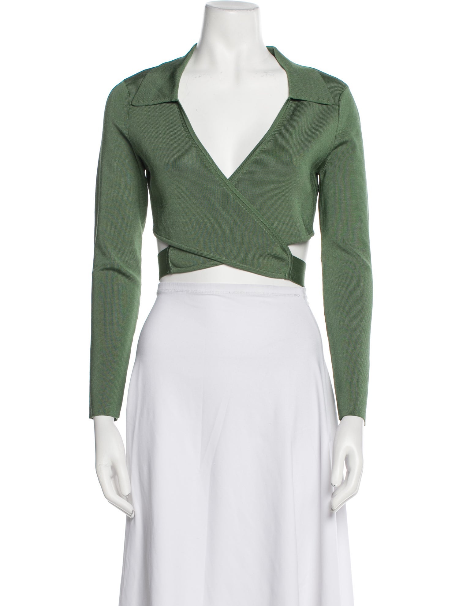 Cult Gaia Plunge Neckline Long Sleeve Crop Top