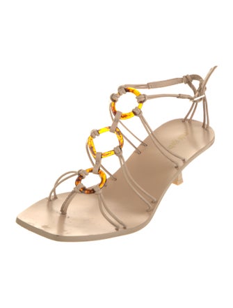 Cult Gaia Leather Cutout Accent T-Strap Sandals