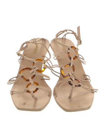 Cult Gaia Leather Cutout Accent T-Strap Sandals