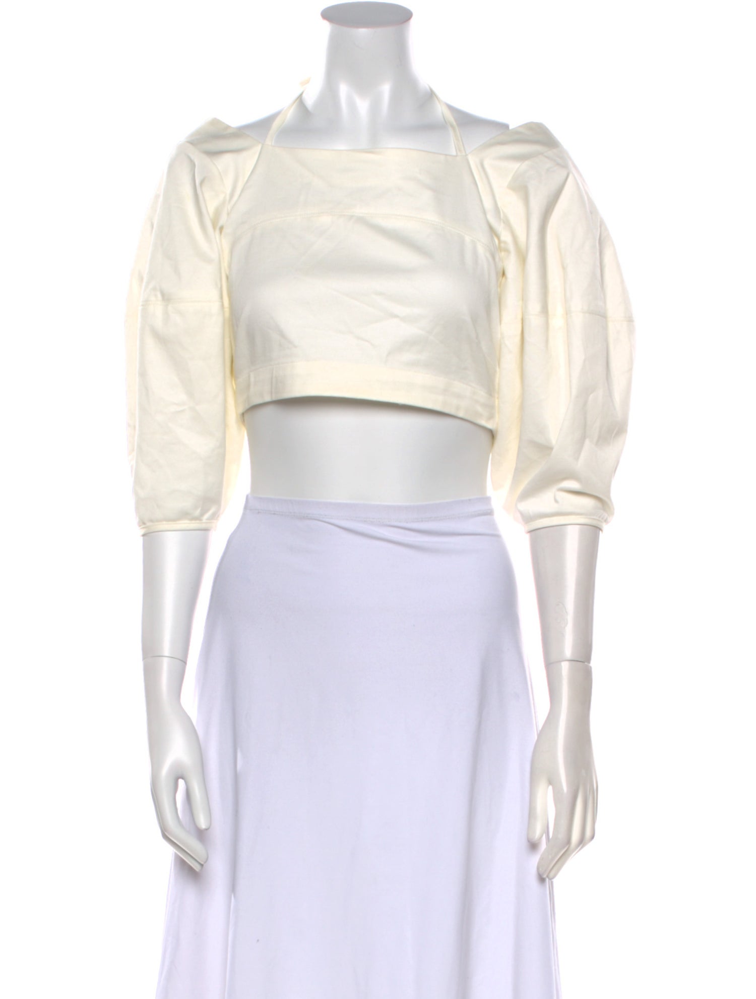 Cult Gaia Square Neckline Three-Quarter Sleeve Crop Top