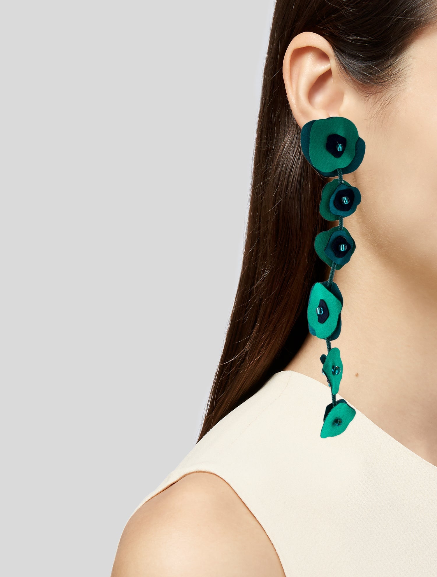 Cult Gaia Silk, Bead & Cord Zelena Clip-On Drop Earrings