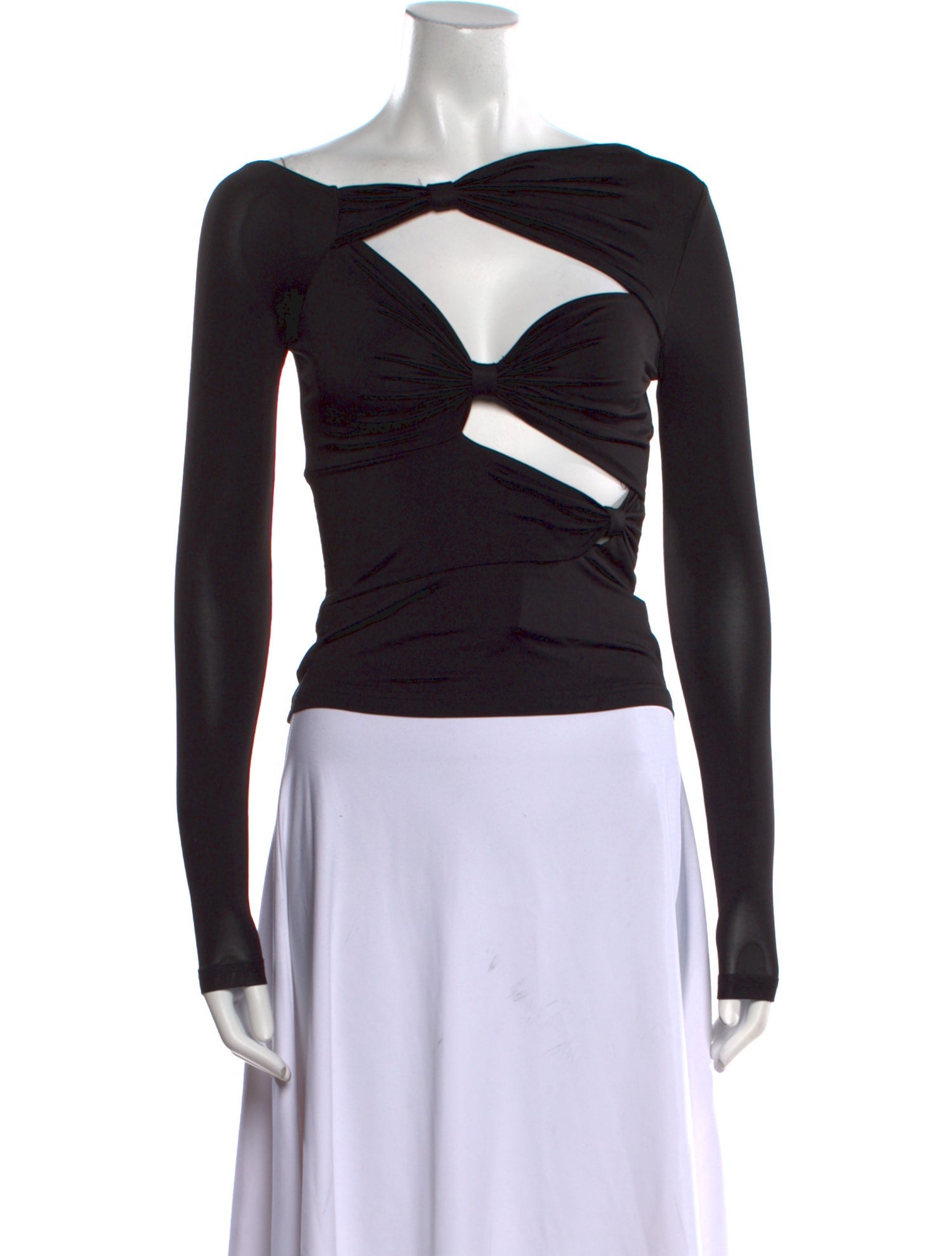 Cult Gaia Bateau Neckline Long Sleeve Crop Top