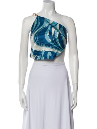 Cult Gaia Printed One-Shoulder Crop Top