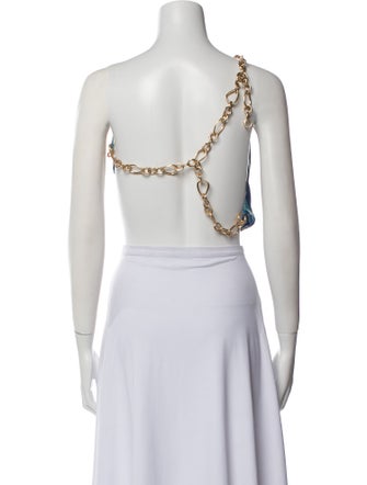 Cult Gaia Printed One-Shoulder Crop Top