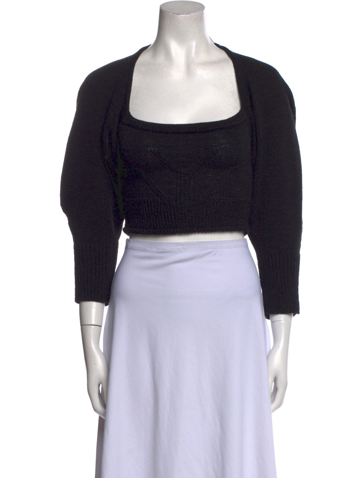 Cult Gaia Square Neckline Three-Quarter Sleeve Crop Top