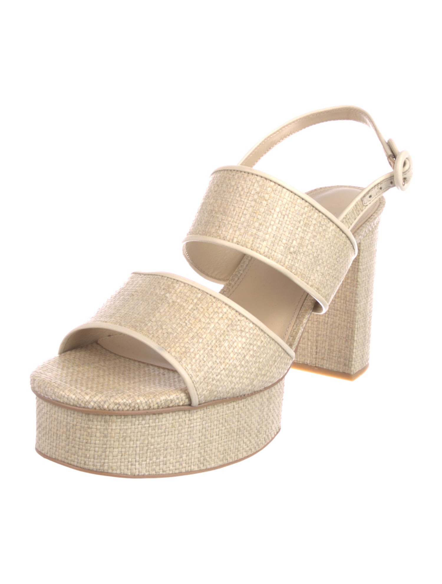 Cult Gaia Straw Leather Trim Embellishment Slingback Sandals