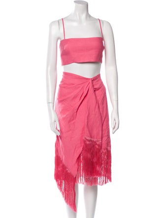 Cult Gaia Linen Fringe Trim Accent Skirt Set