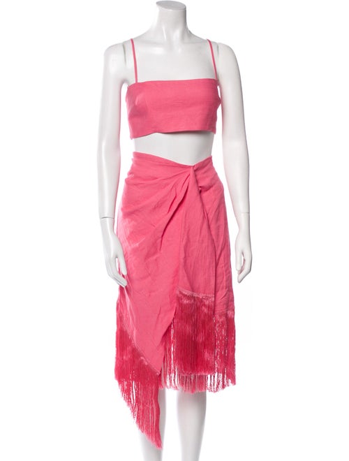 Cult Gaia Linen Fringe Trim Accent Skirt Set