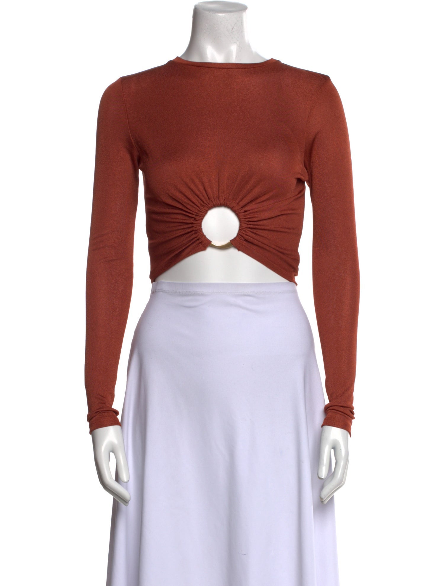 Cult Gaia Bateau Neckline Long Sleeve Crop Top