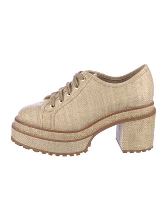 Cult Gaia Raffia Tweed Pattern Lace-Up Boots