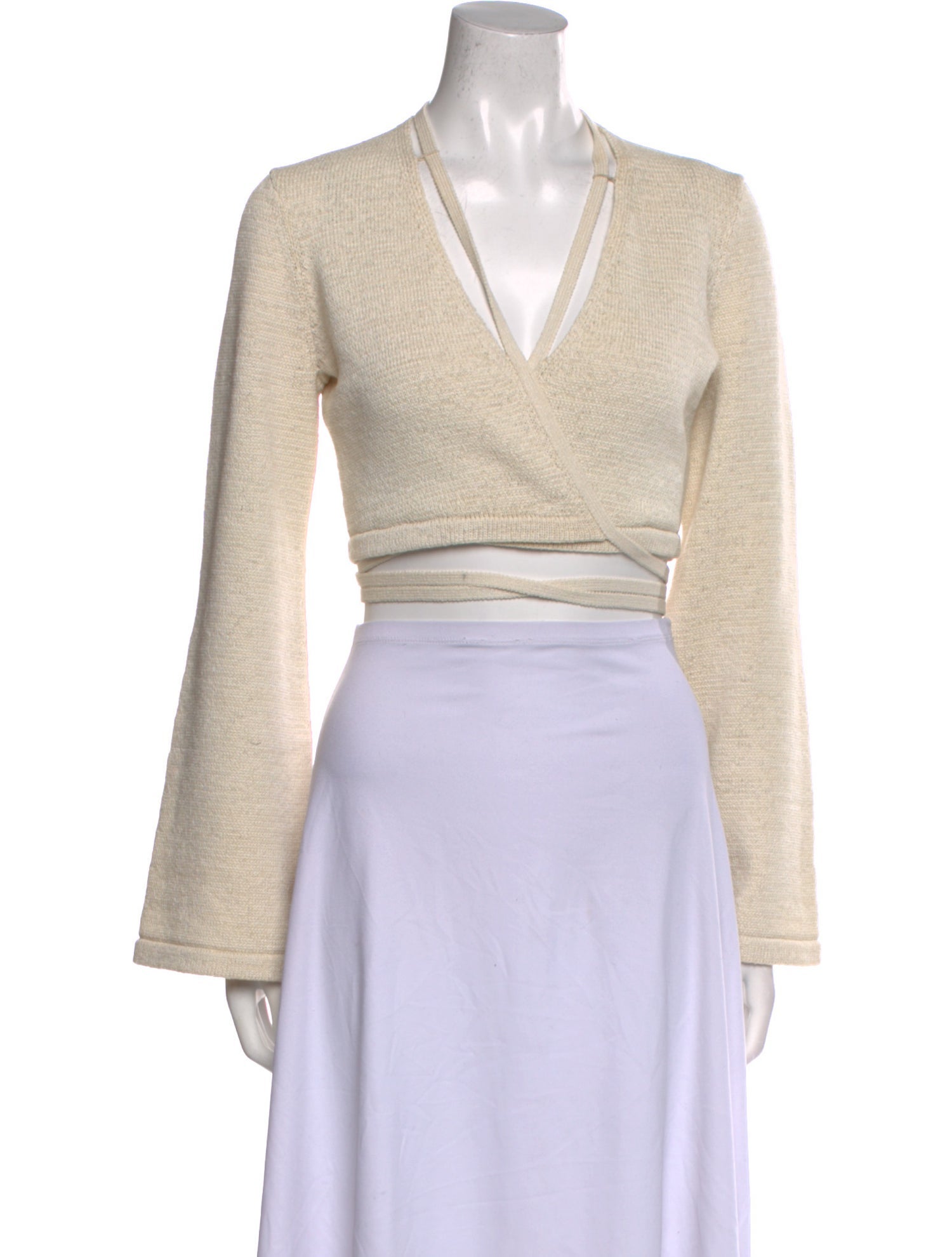 Cult Gaia V-Neck Long Sleeve Crop Top