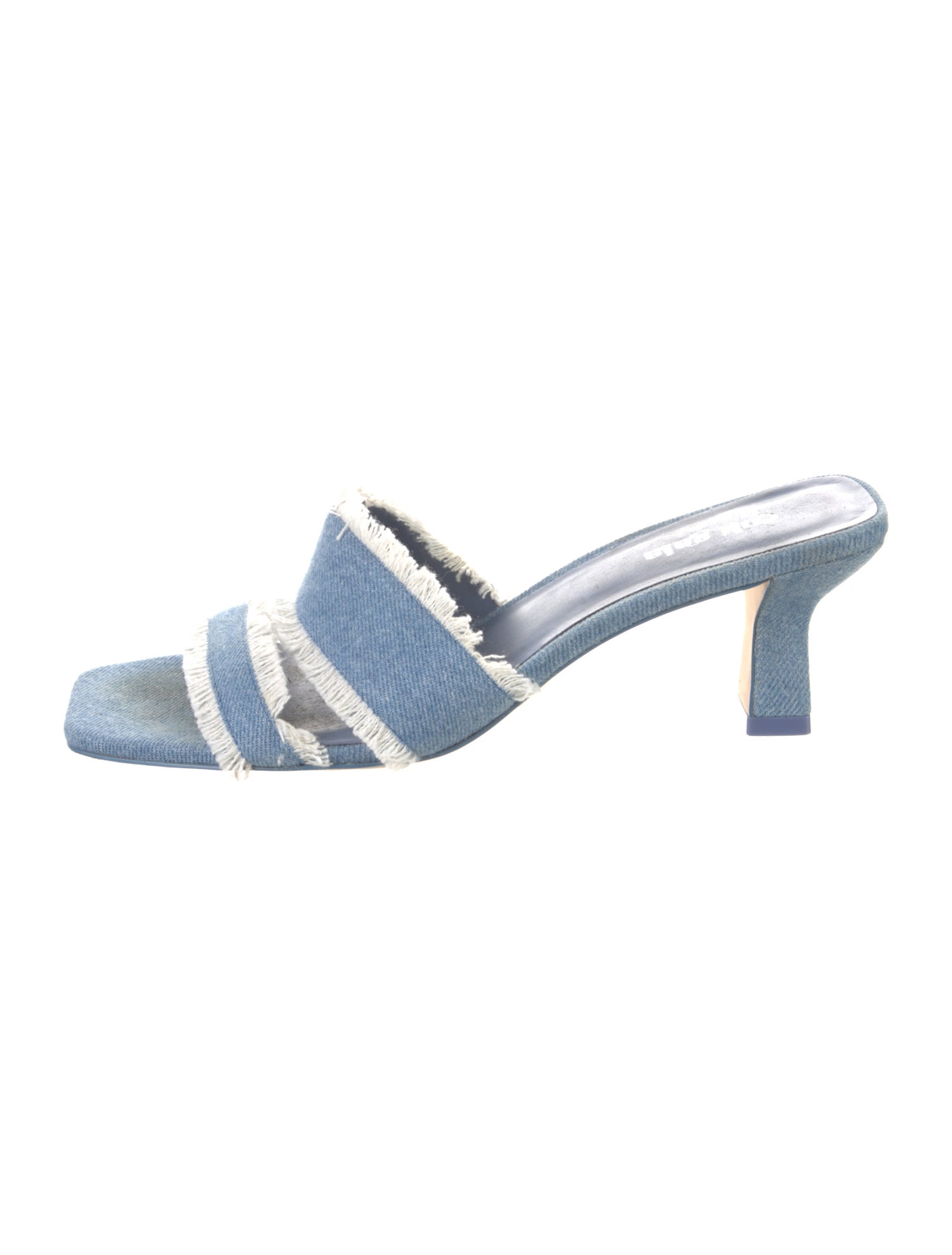 Cult Gaia Denim Fringe Trim Accent Slides