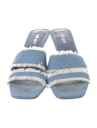 Cult Gaia Denim Fringe Trim Accent Slides