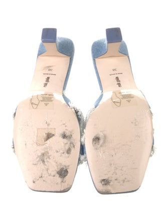 Cult Gaia Denim Fringe Trim Accent Slides