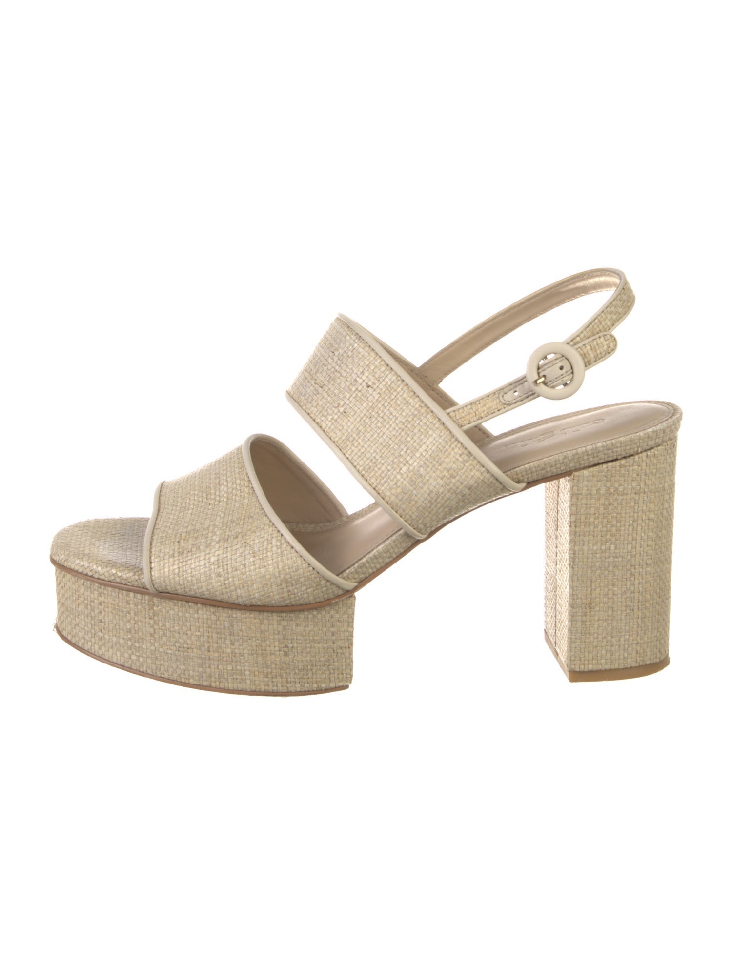 Cult Gaia Straw Leather Trim Embellishment Slingback Sandals