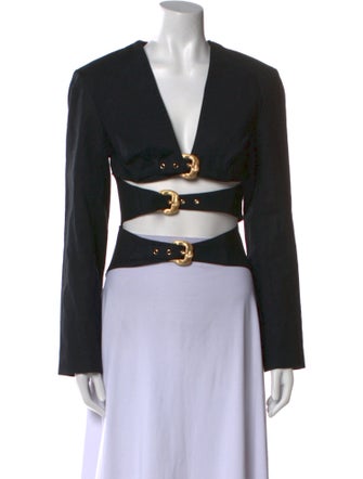 Cult Gaia V-Neck Long Sleeve Crop Top