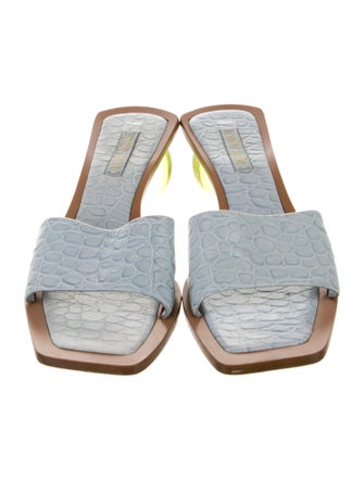 Cult Gaia Embossed Leather Leather Trim Embellishment Slides