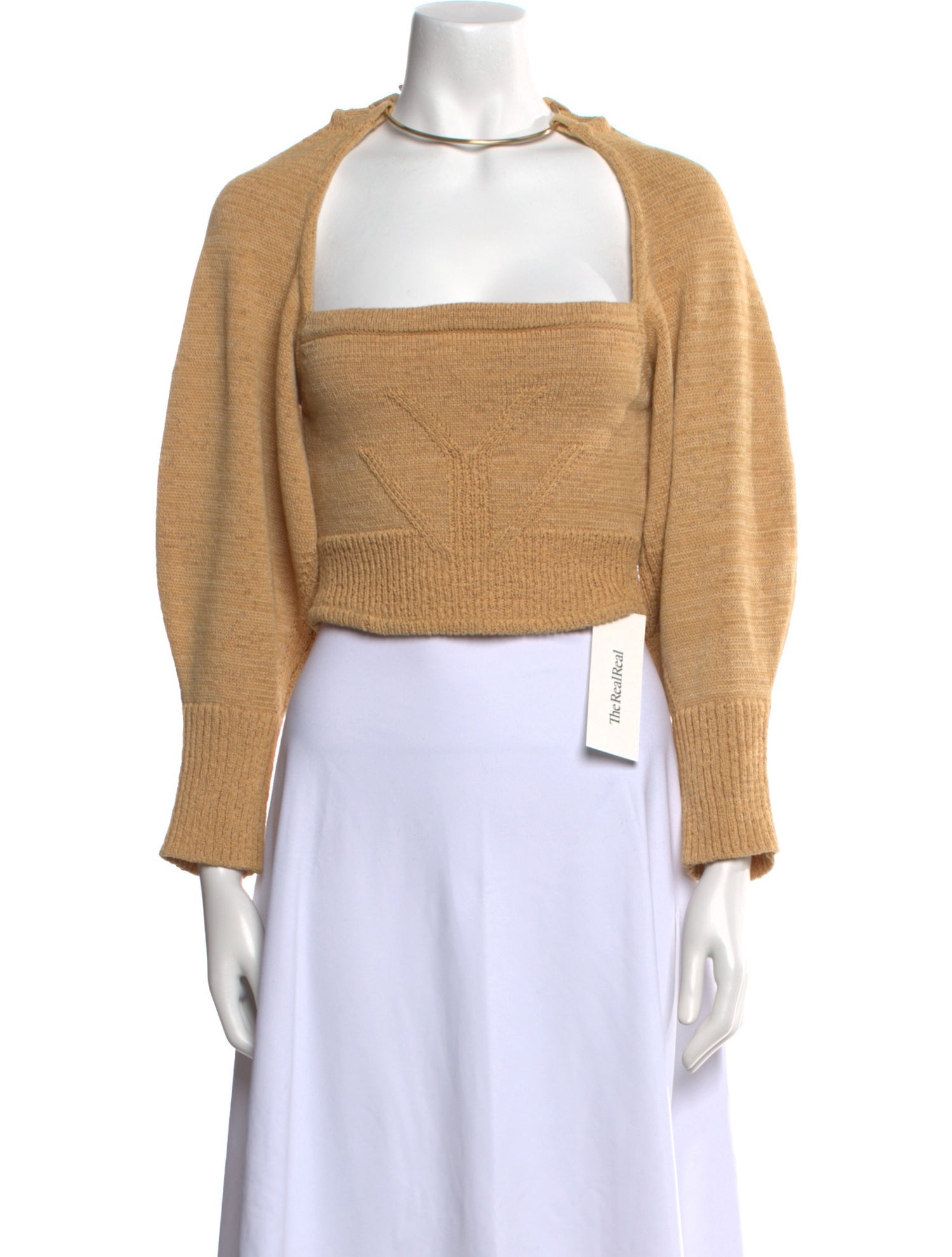 Cult Gaia Square Neckline Long Sleeve Crop Top