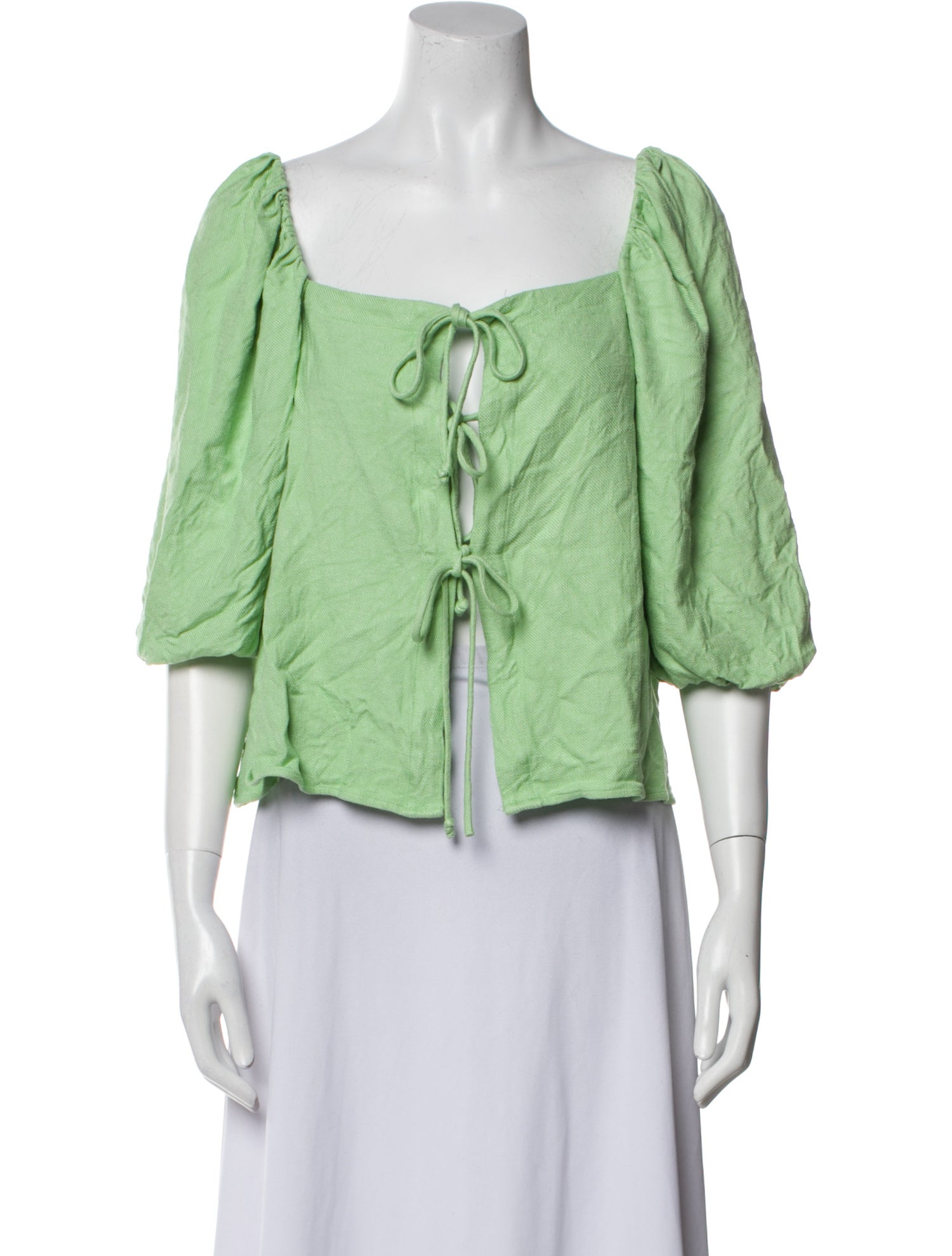 Cult Gaia Square Neckline Three-Quarter Sleeve Crop Top