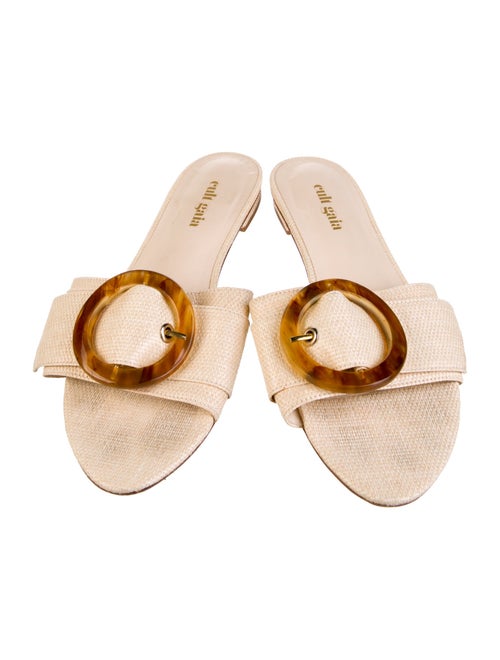Cult Gaia Raffia Animal Print Slides