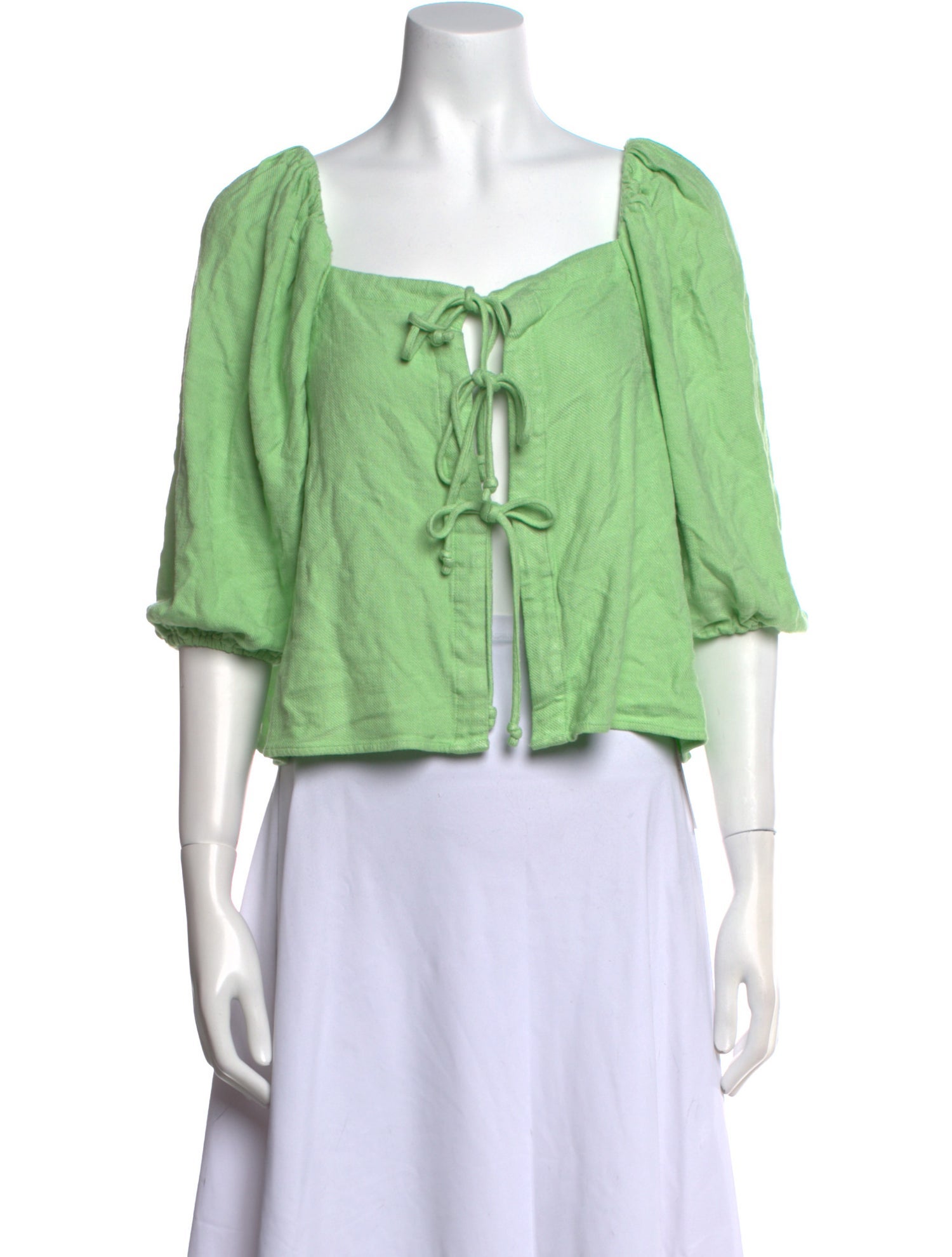 Cult Gaia Square Neckline Three-Quarter Sleeve Crop Top