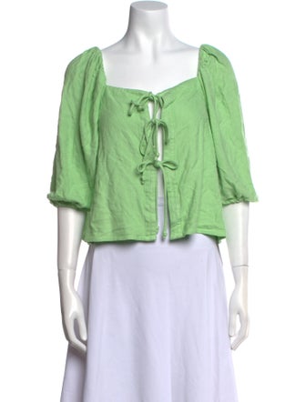 Cult Gaia Square Neckline Three-Quarter Sleeve Crop Top