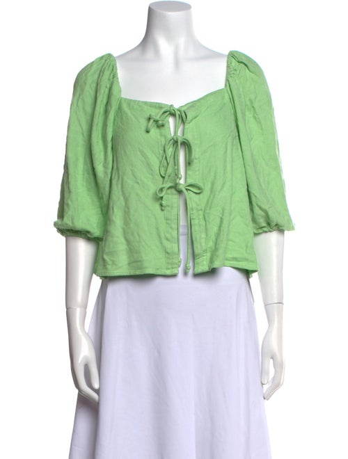 Cult Gaia Square Neckline Three-Quarter Sleeve Crop Top