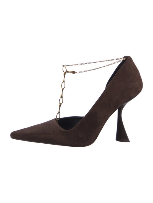 Cult Gaia Suede Chain-Link Accents T-Strap Pumps