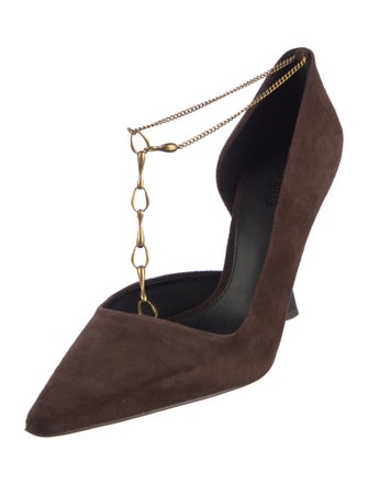 Cult Gaia Suede Chain-Link Accents T-Strap Pumps