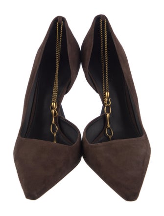 Cult Gaia Suede Chain-Link Accents T-Strap Pumps