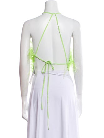 Cult Gaia Halterneck Three-Quarter Sleeve Crop Top