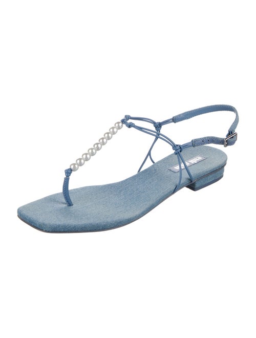 Cult Gaia Denim Beaded Accents T-Strap Sandals