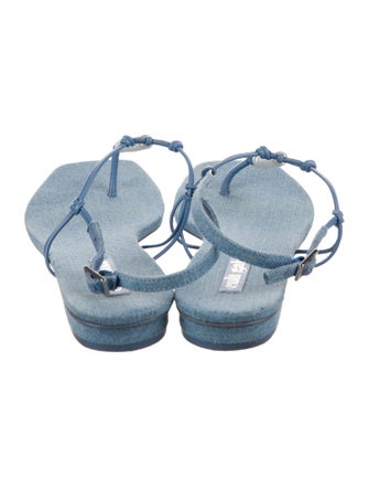 Cult Gaia Denim Beaded Accents T-Strap Sandals