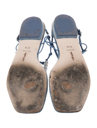 Cult Gaia Denim Beaded Accents T-Strap Sandals