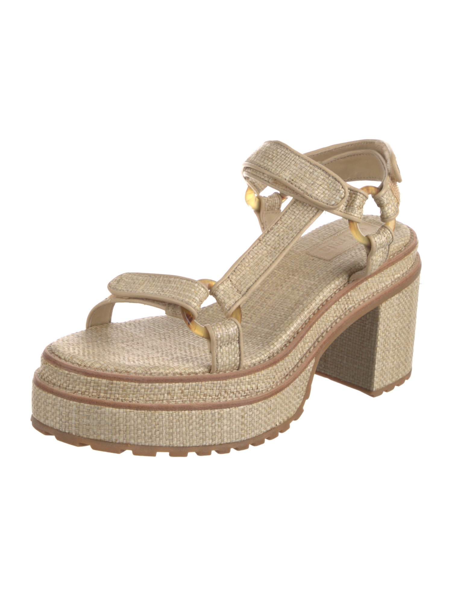 Cult Gaia Raffia Leather Trim Embellishment Espadrilles