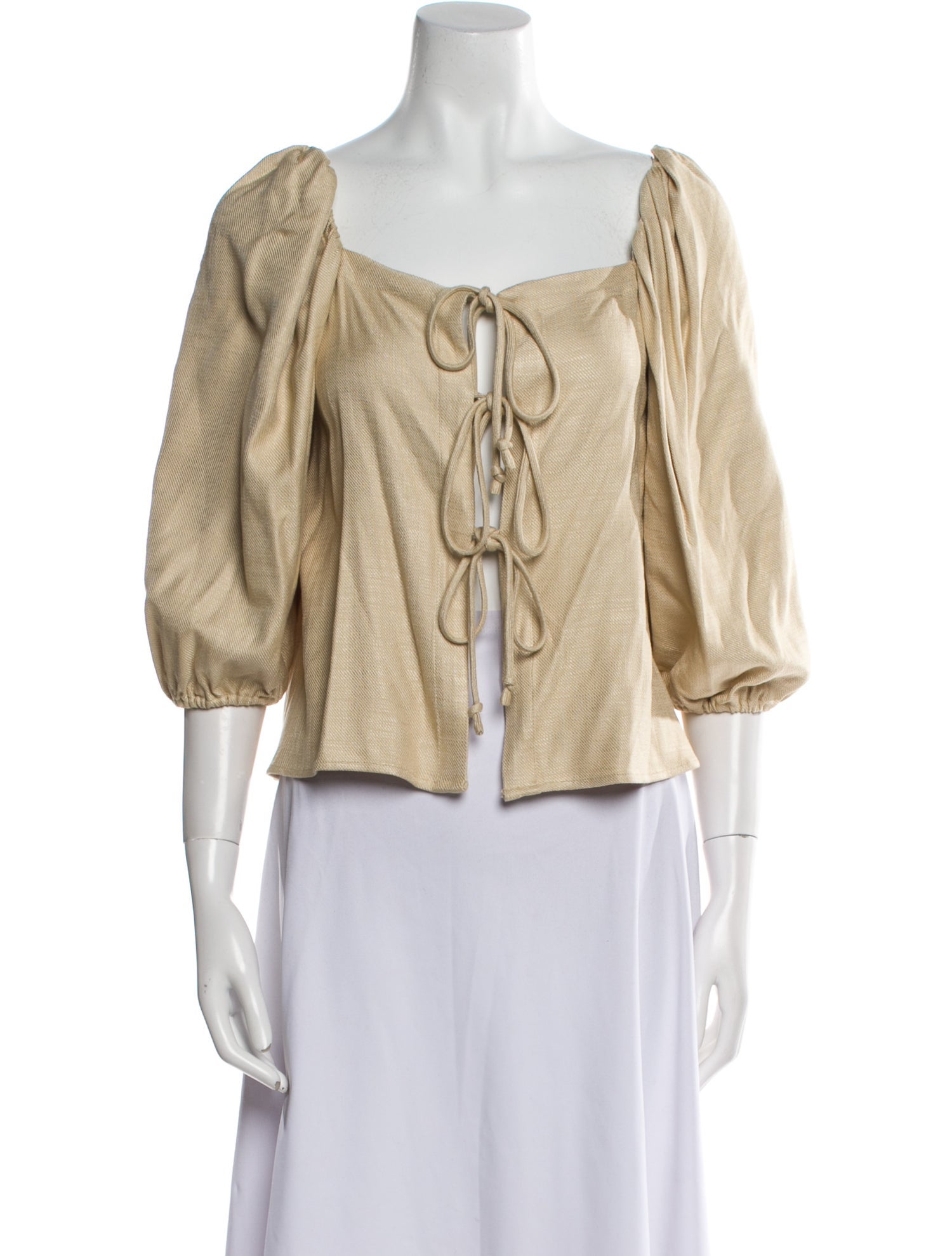 Cult Gaia Square Neckline Three-Quarter Sleeve Crop Top