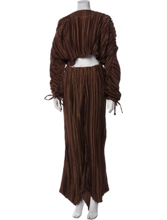 Cult Gaia Linen Ruffle Embellishment Pant Set