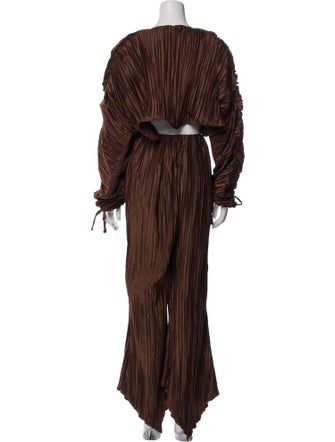 Cult Gaia Linen Ruffle Embellishment Pant Set