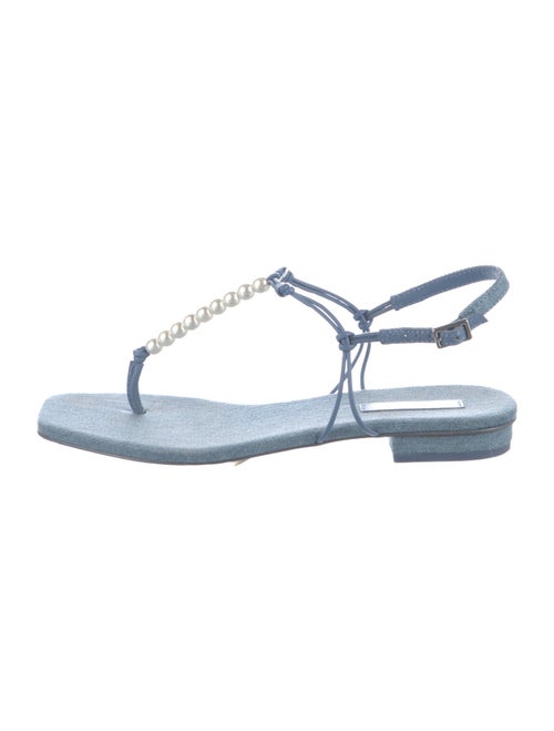 Cult Gaia Denim Beaded Accents T-Strap Sandals